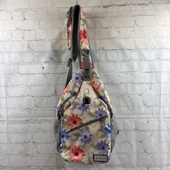 Zomake Sling Bag Pink Purple Blue Flowered Crossbody Bag - Picture 1 of 9